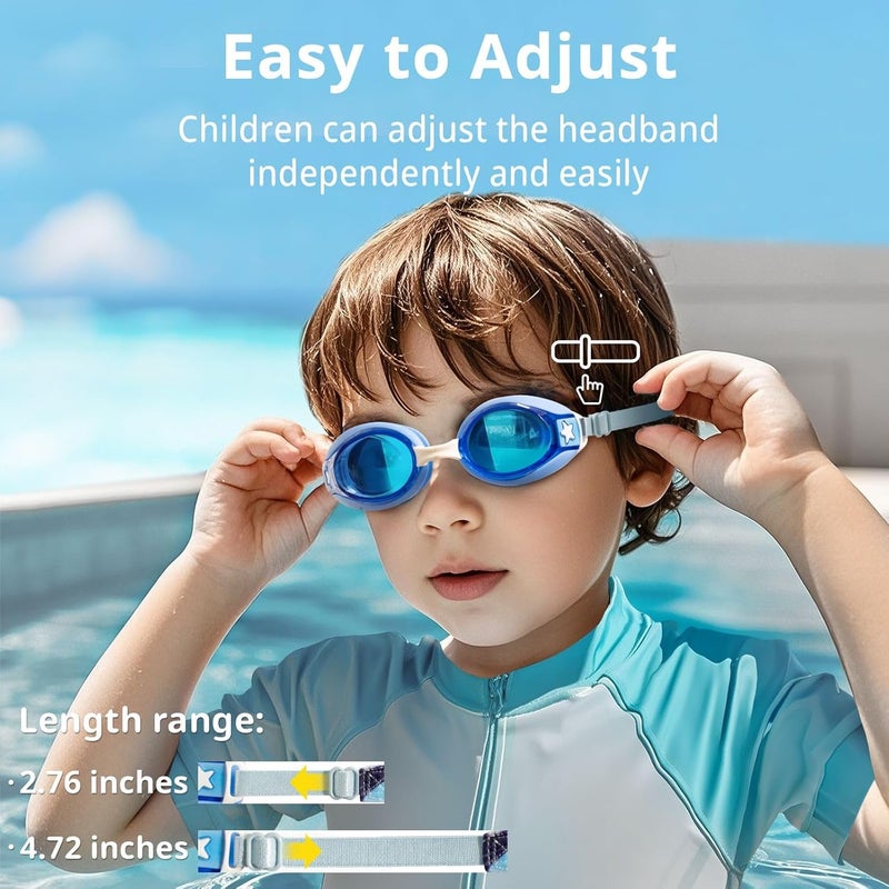 Pixel Panda 2 Pack Kids Swim Goggles with Fabric Strap for 3-14 Anti-Fog Anti-UV, No Leak No Hair Pulling Swimming Goggles - Image 2